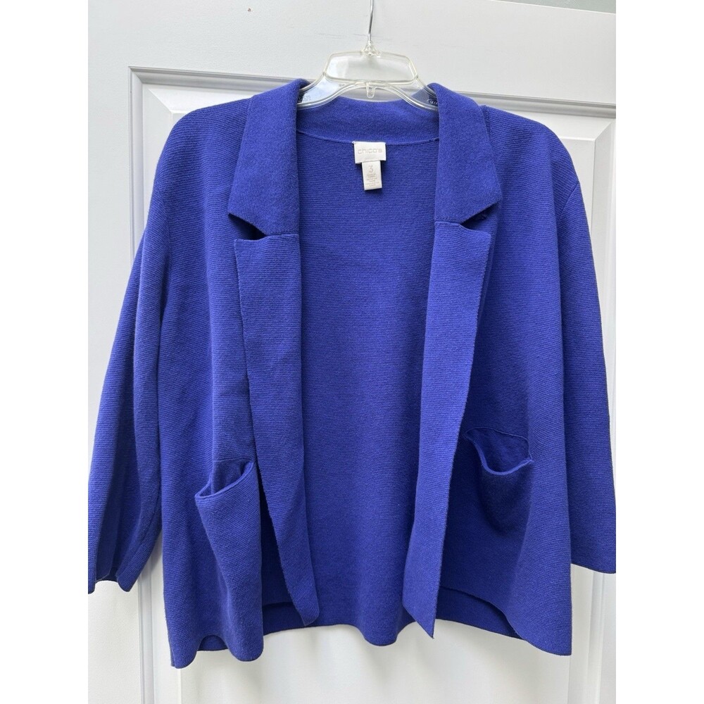 Chico’s Open Front Cardigan Sweater Women's Size‎ 3 (18 )100% Cotton 3/4 Sleeve